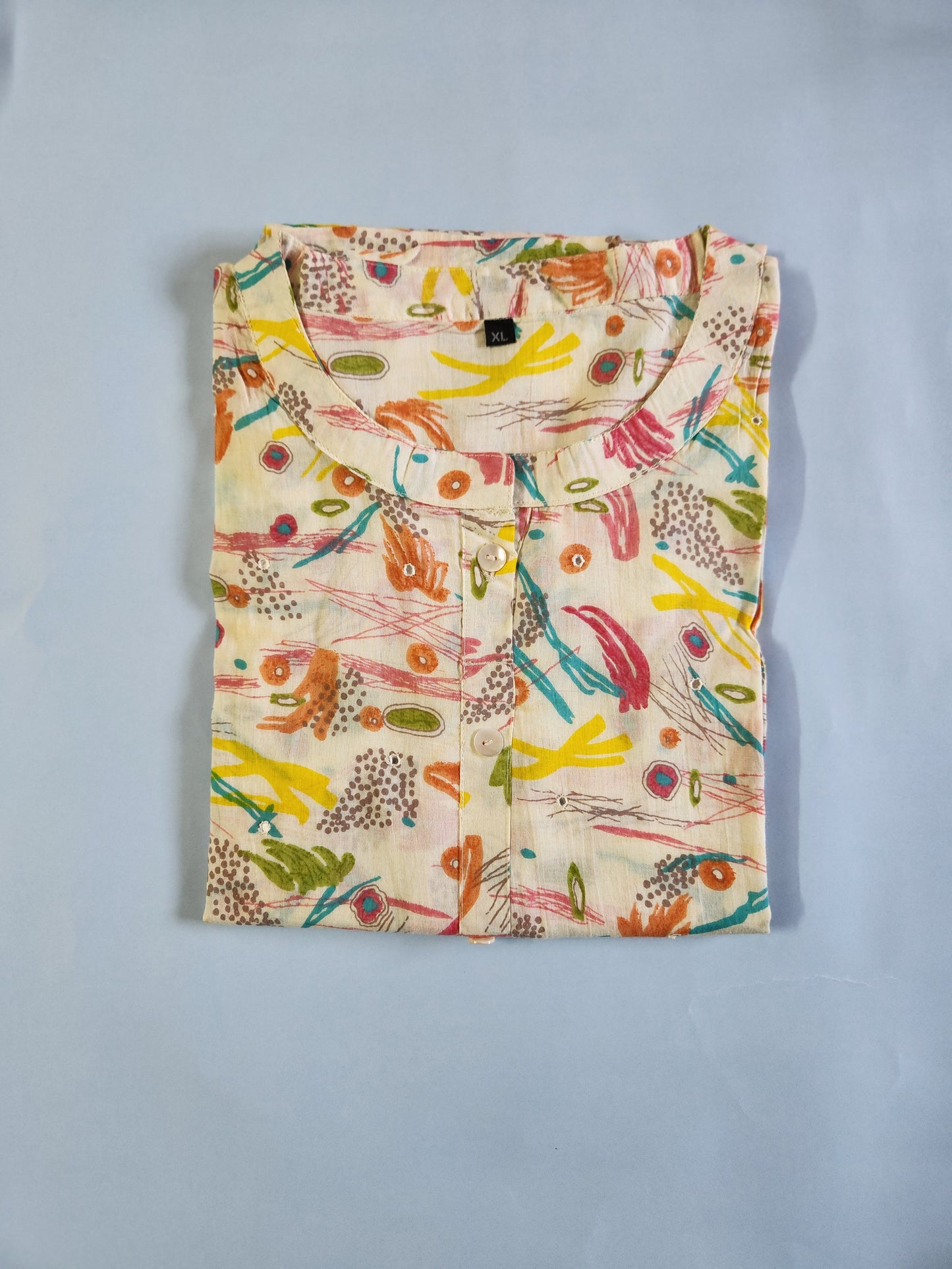 Cream Brush Print Only Kurti