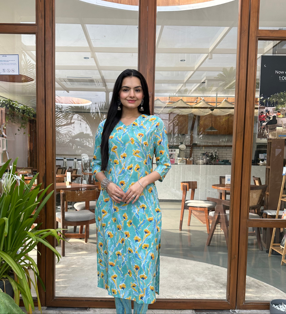 Ethnic Sky Blue Jaipuri Print Only Kurti