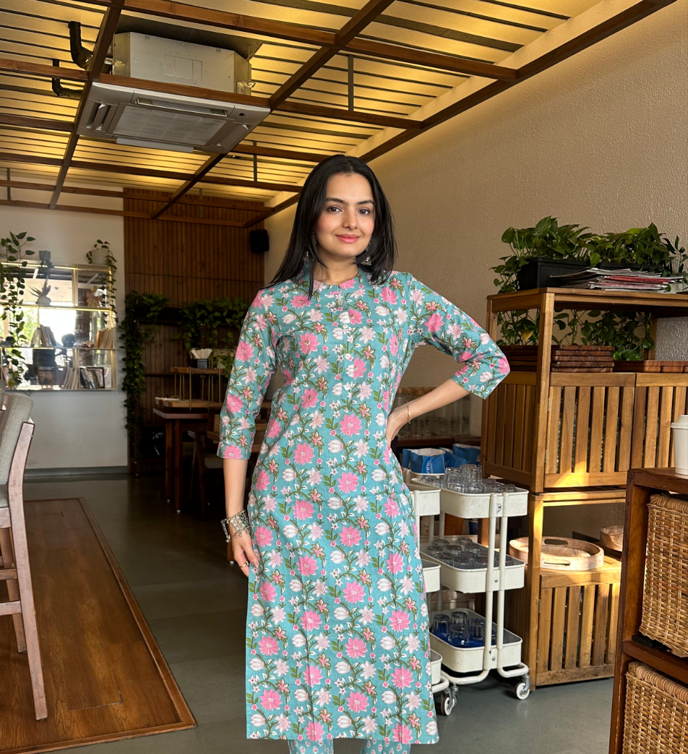 Turkish Blue Sanganeri Print Only Kurti