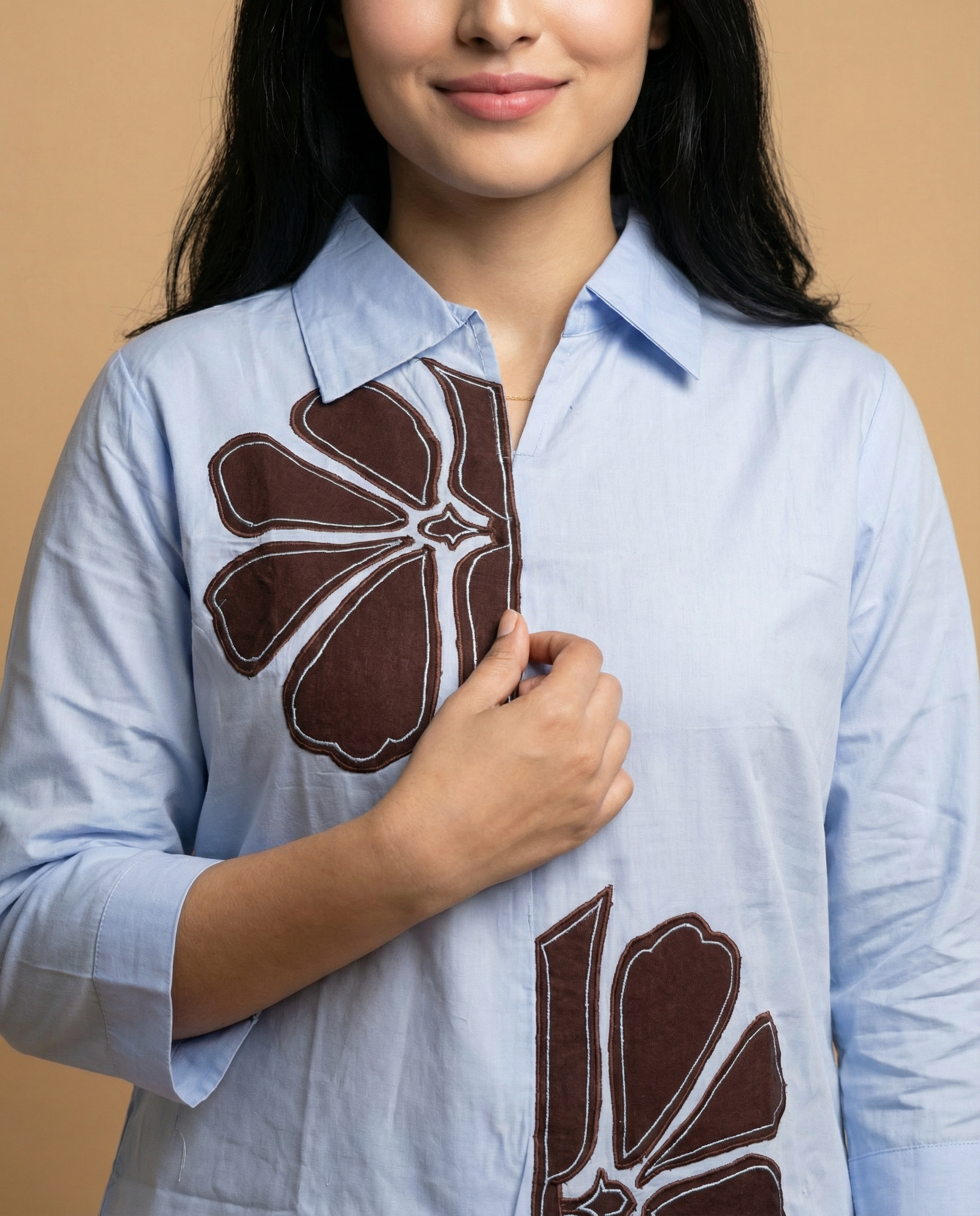 Ocean Blue Solid Applique Giza Silk Coord Set