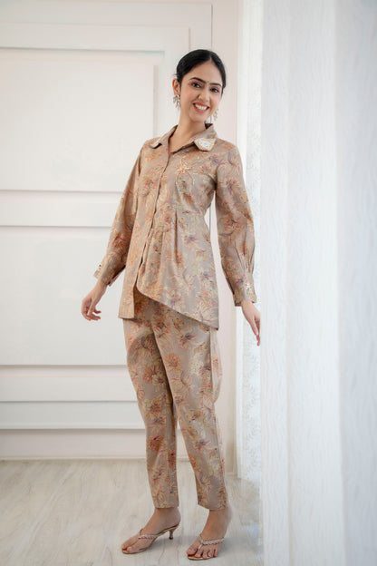 Beige Hand embroidery coord set