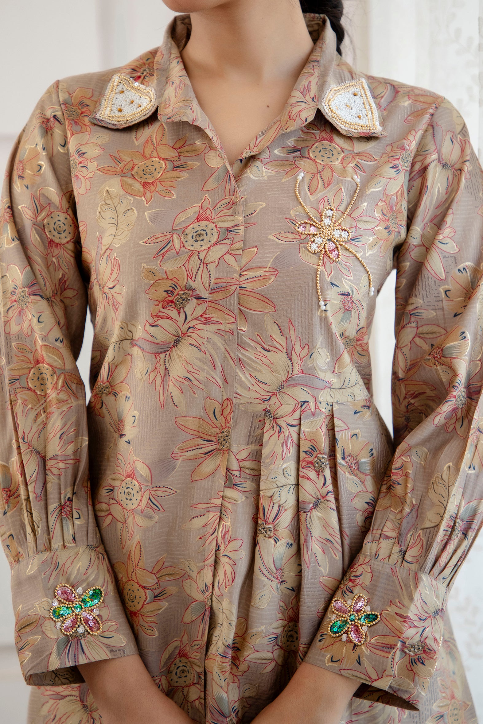 Beige Hand embroidery coord set