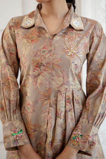 Beige Hand embroidery coord set