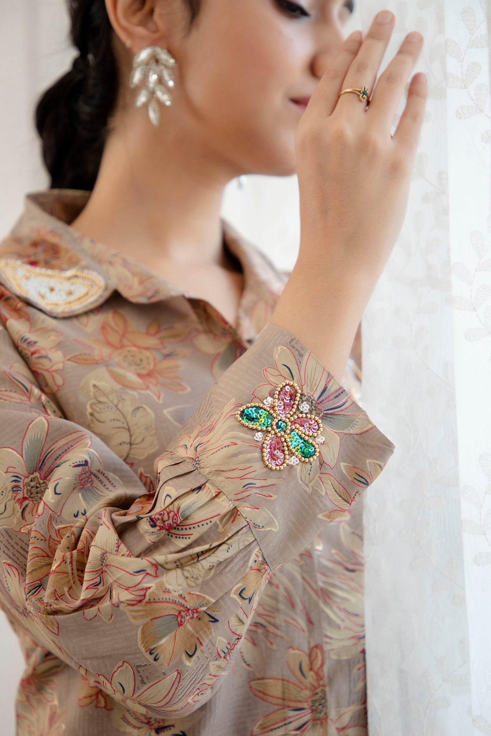 Beige Hand embroidery coord set