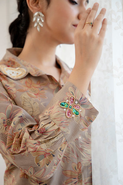 Beige Hand embroidery coord set