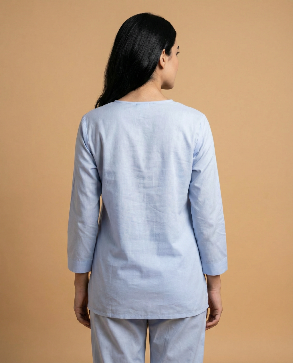 Ocean Blue Solid Applique Giza Silk Coord Set