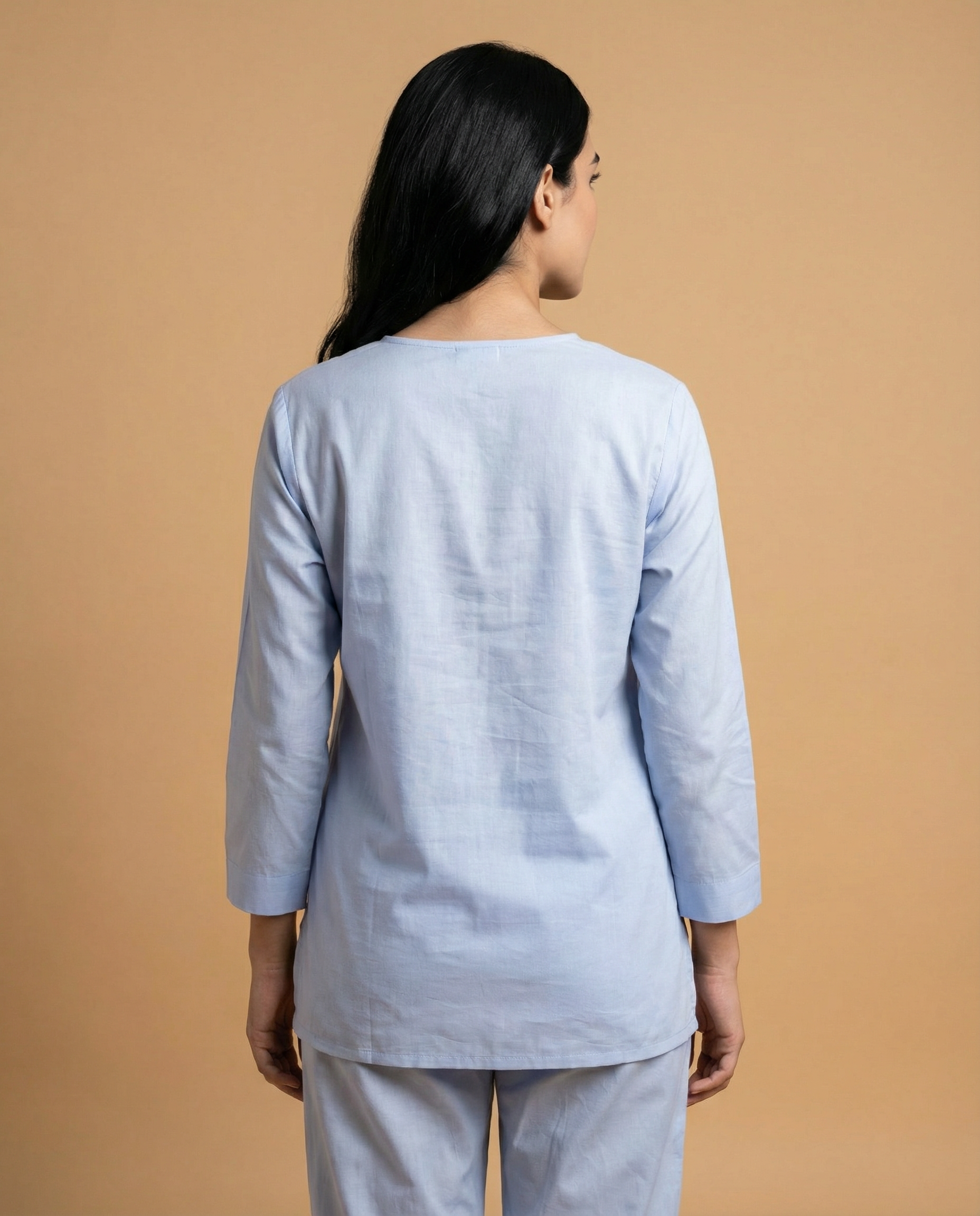 Ocean Blue Solid Applique Giza Silk Coord Set