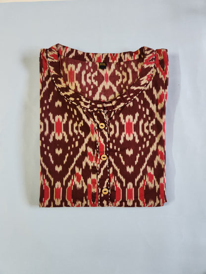 Elegant Maroon Ikat Print Only Kurti