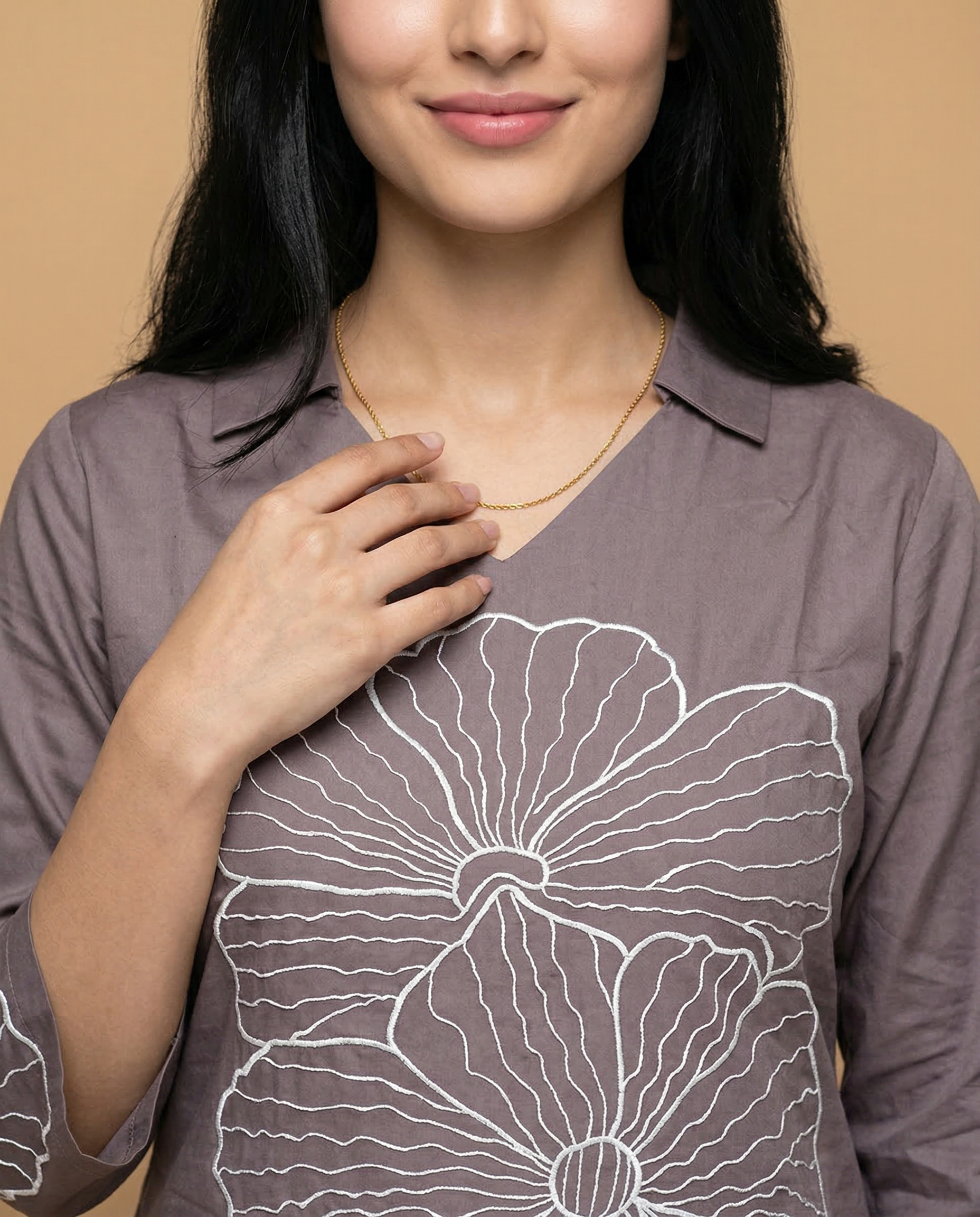 Dusty Mauve Thread Embroidered Cotton Oxford Coord Set