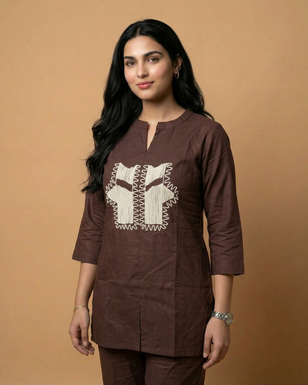 Tropical Whisper Brown Giza Silk Coord Set