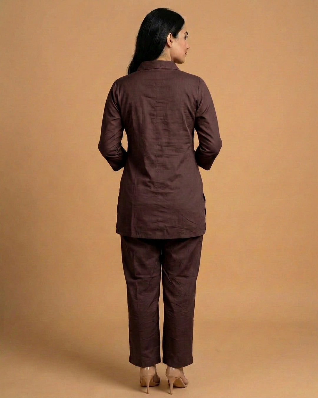 Tropical Whisper Brown Giza Silk Coord Set