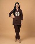 Tropical Whisper Brown Giza Silk Coord Set
