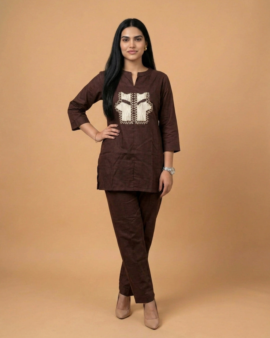 Tropical Whisper Brown Giza Silk Coord Set