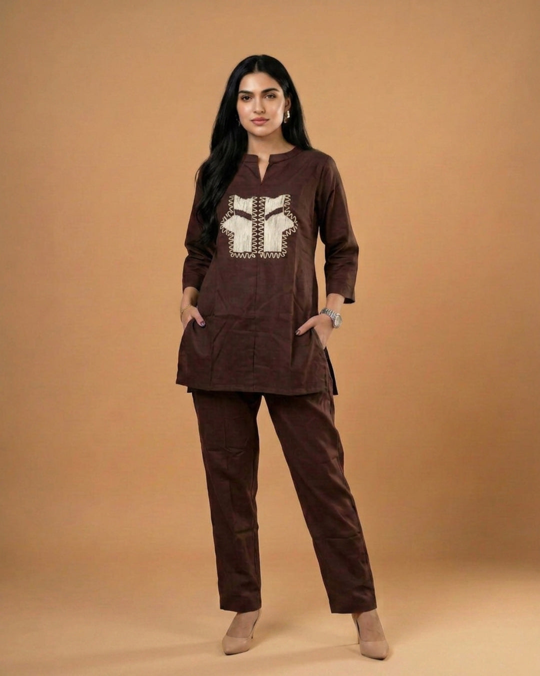 Tropical Whisper Brown Giza Silk Coord Set