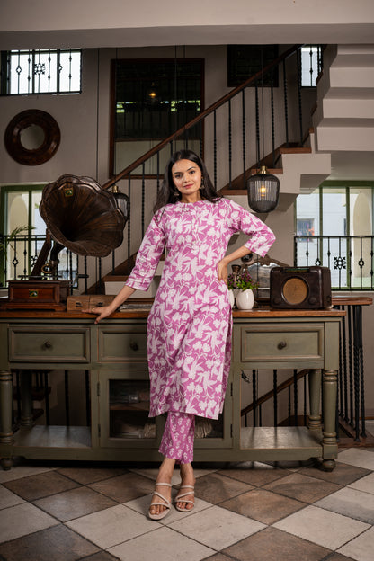 Shop Graceful grape Purple Floral Printed Kurti Pant Set