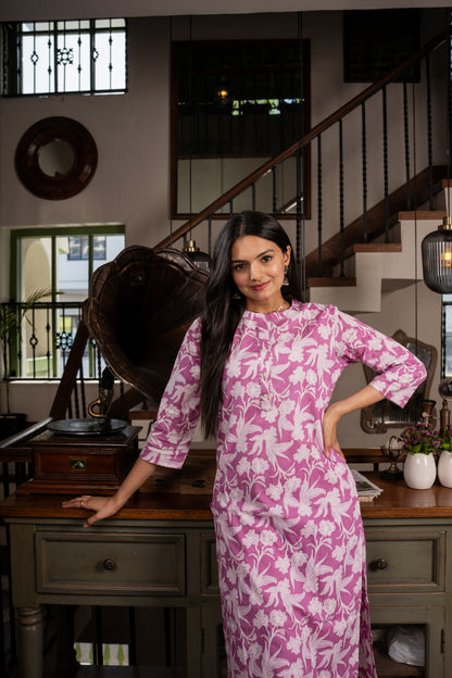Shop Graceful grape Purple Floral Printed Kurti Pant Set
