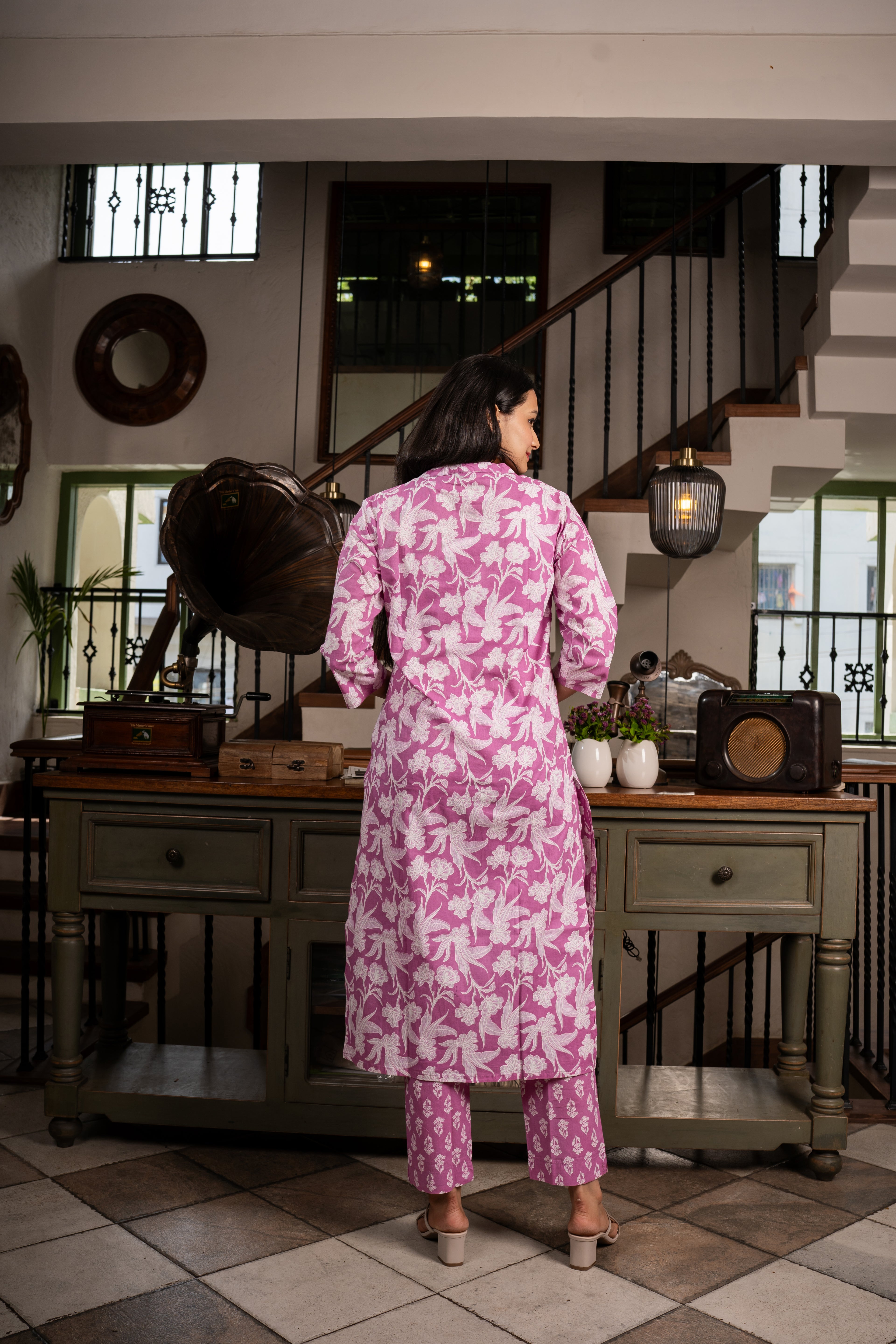 Shop Graceful grape Purple Floral Printed Kurti Pant Set