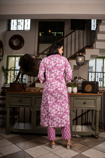 Shop Graceful grape Purple Floral Printed Kurti Pant Set