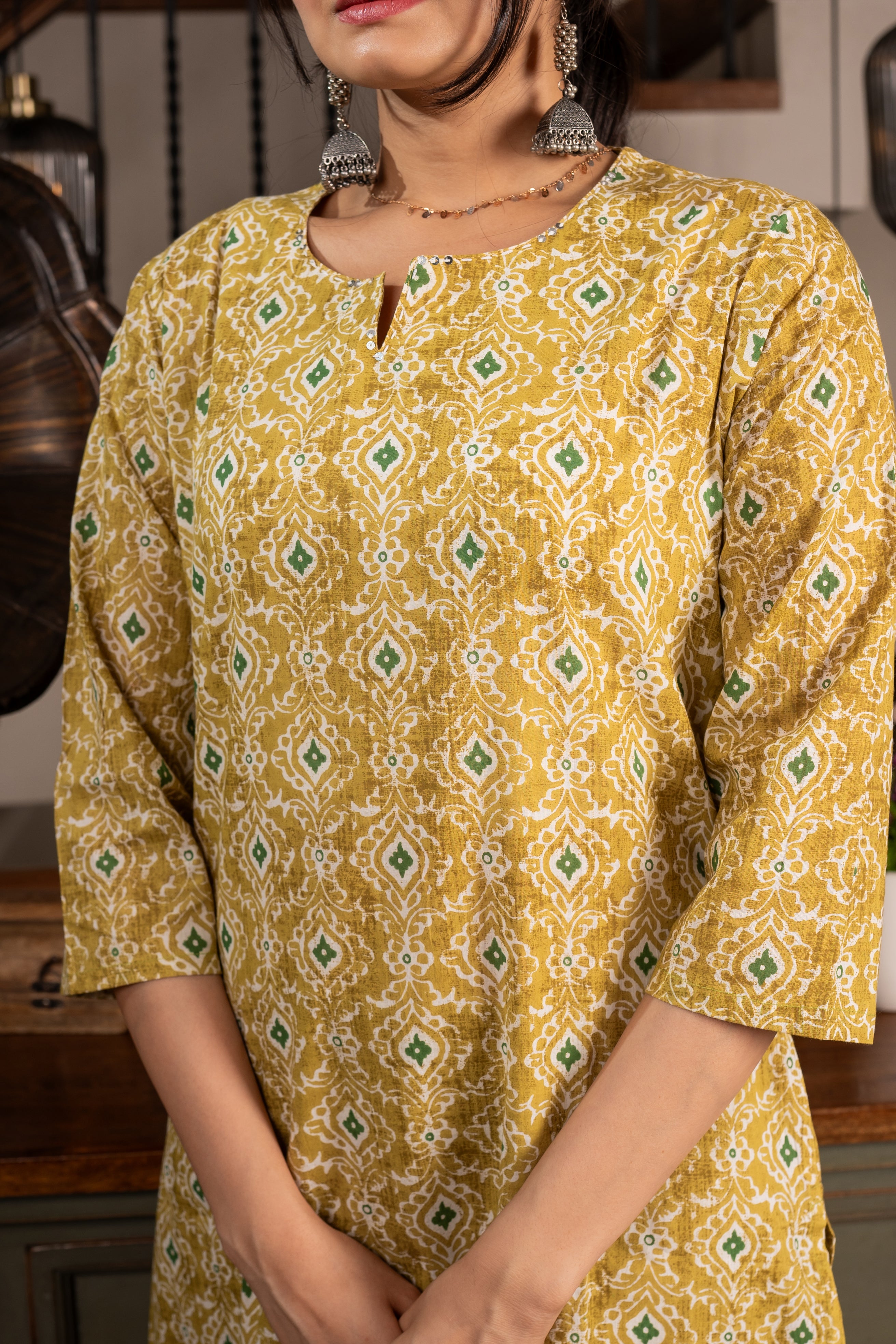 Lemon Ikat Printed Kurti Pant Set- Savistudio