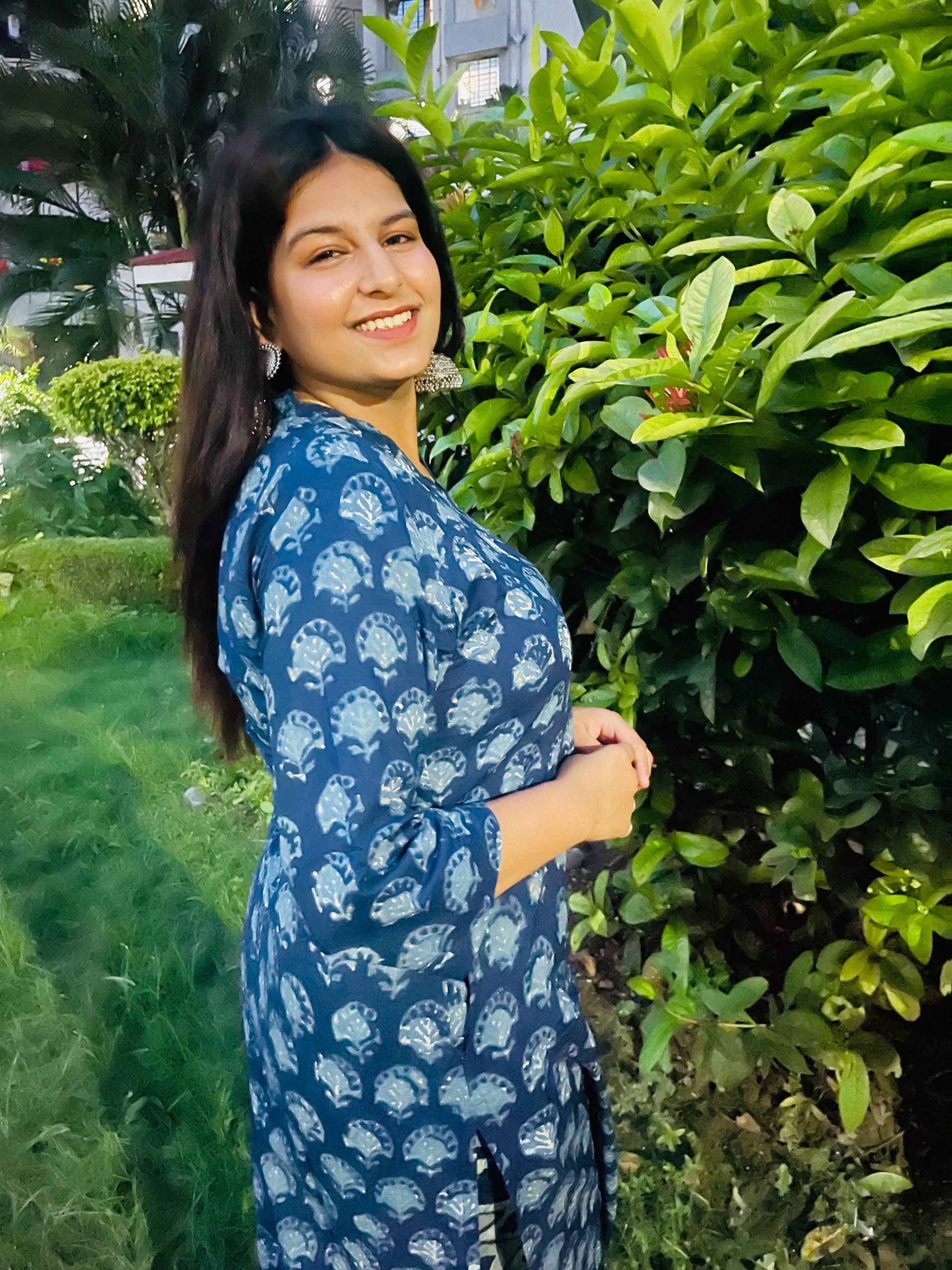 Shop Navy Blue Jaipuri Buti Print Kurti Pant Set for Women