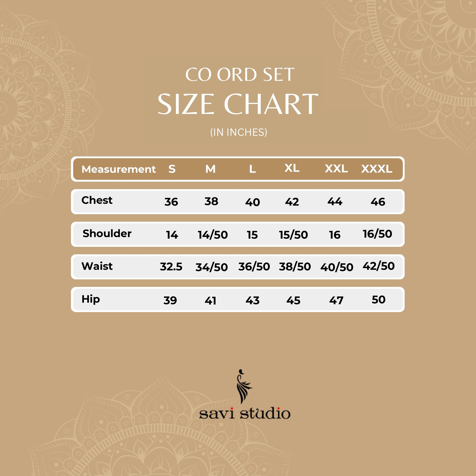 Size chart Savistudio