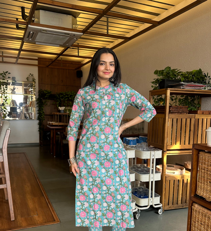 Turkish Blue Sanganeri Print Only Kurti