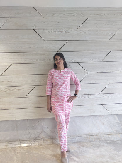 Pink Co-ord Kurta Set for Women- Savistudio