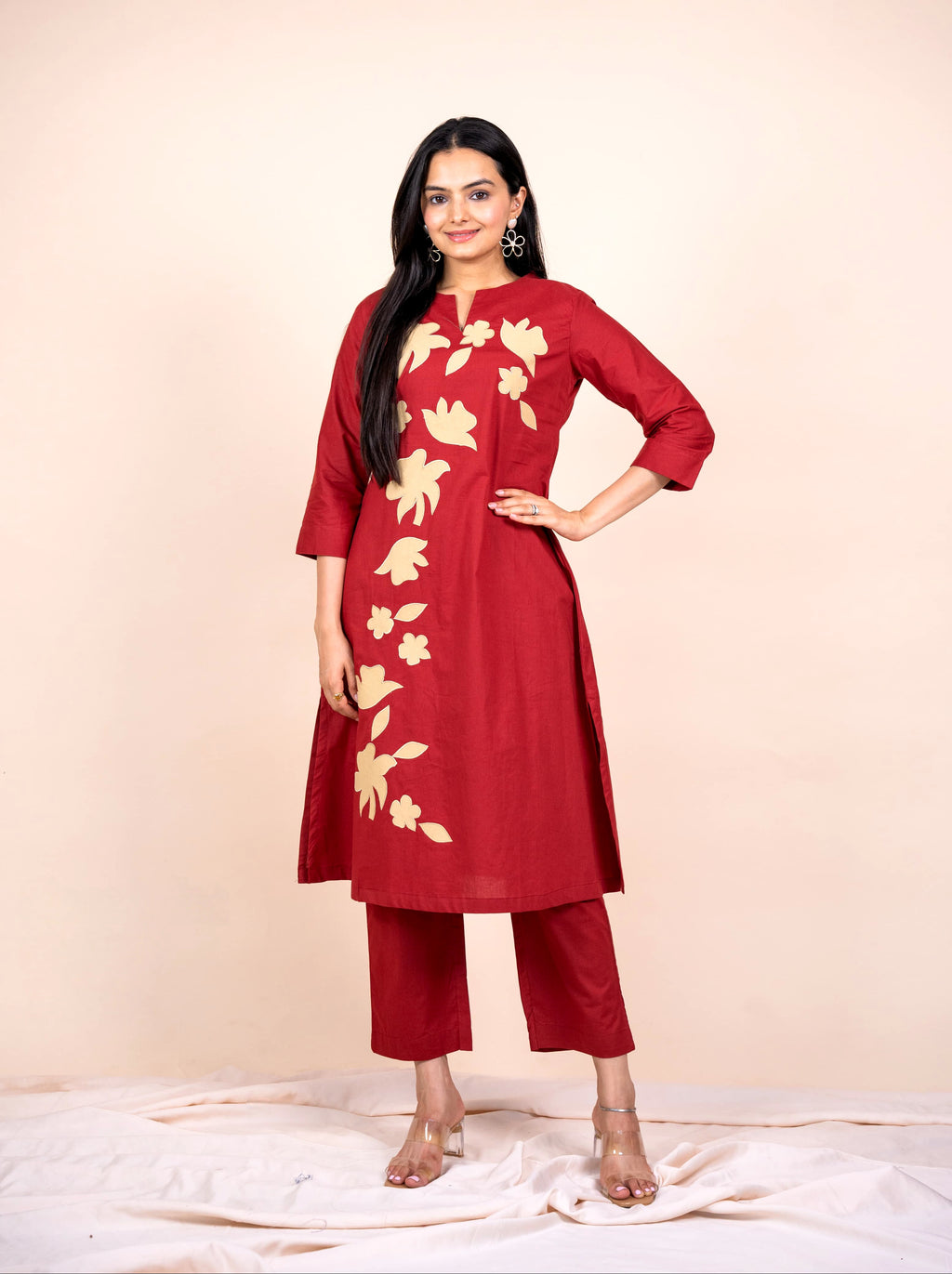 Crimson Breeze Abstract Cotton Co-ord Set