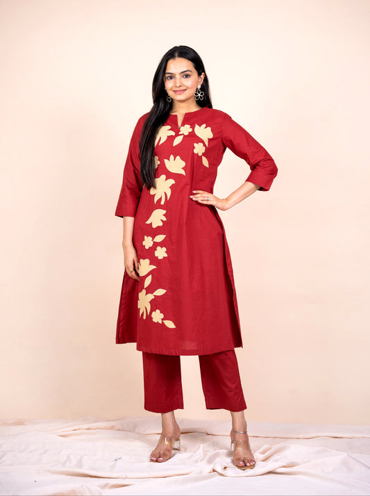 Crimson Breeze Abstract Cotton Co-ord Set