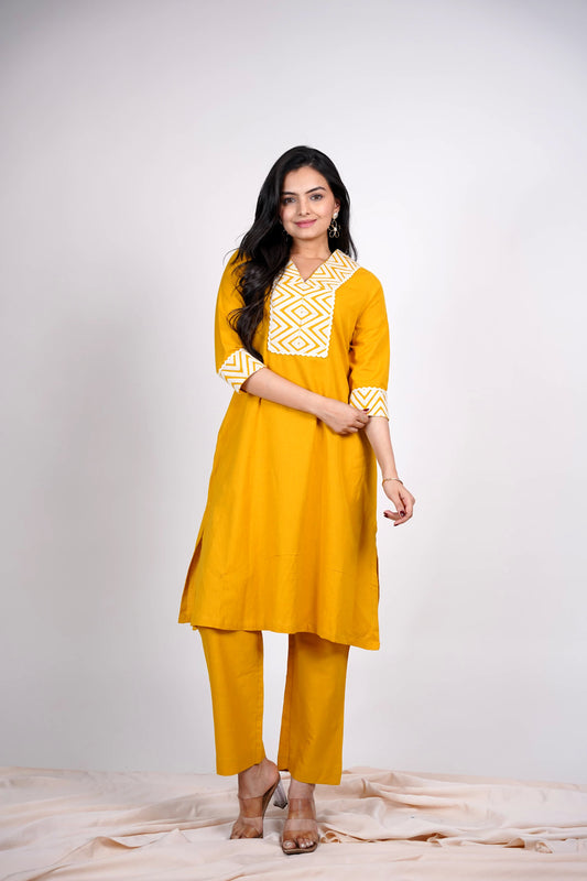 Canary Yellow Cotton Flex Co-ord Set