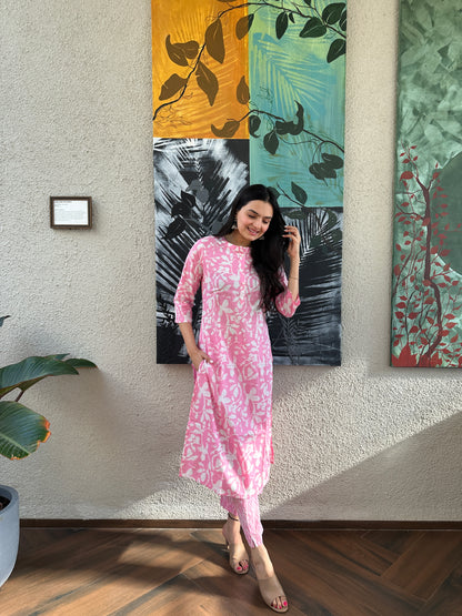 Buy Ethnic Pink Kurti Pant Set Online- Savistudio