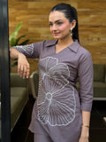 Dusty Mauve Thread Embroidered Cotton Oxford Coord Set