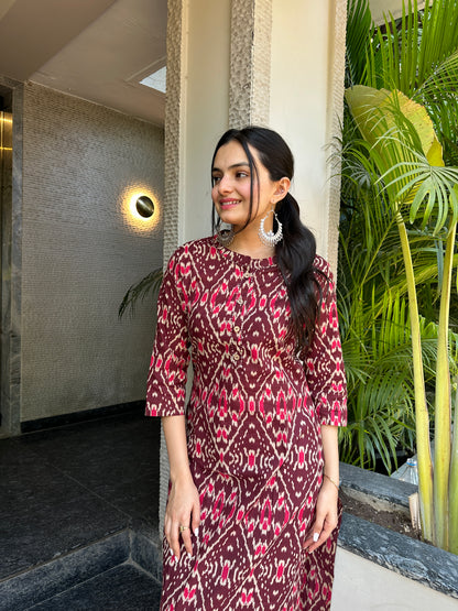 Elegant Maroon Ikat Print Only Kurti