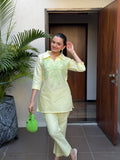 Elegant Lemon Floral Applique Cotton Oxford Coord Set