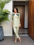 Saga Green Floral Applique Cotton Oxford Coord Set