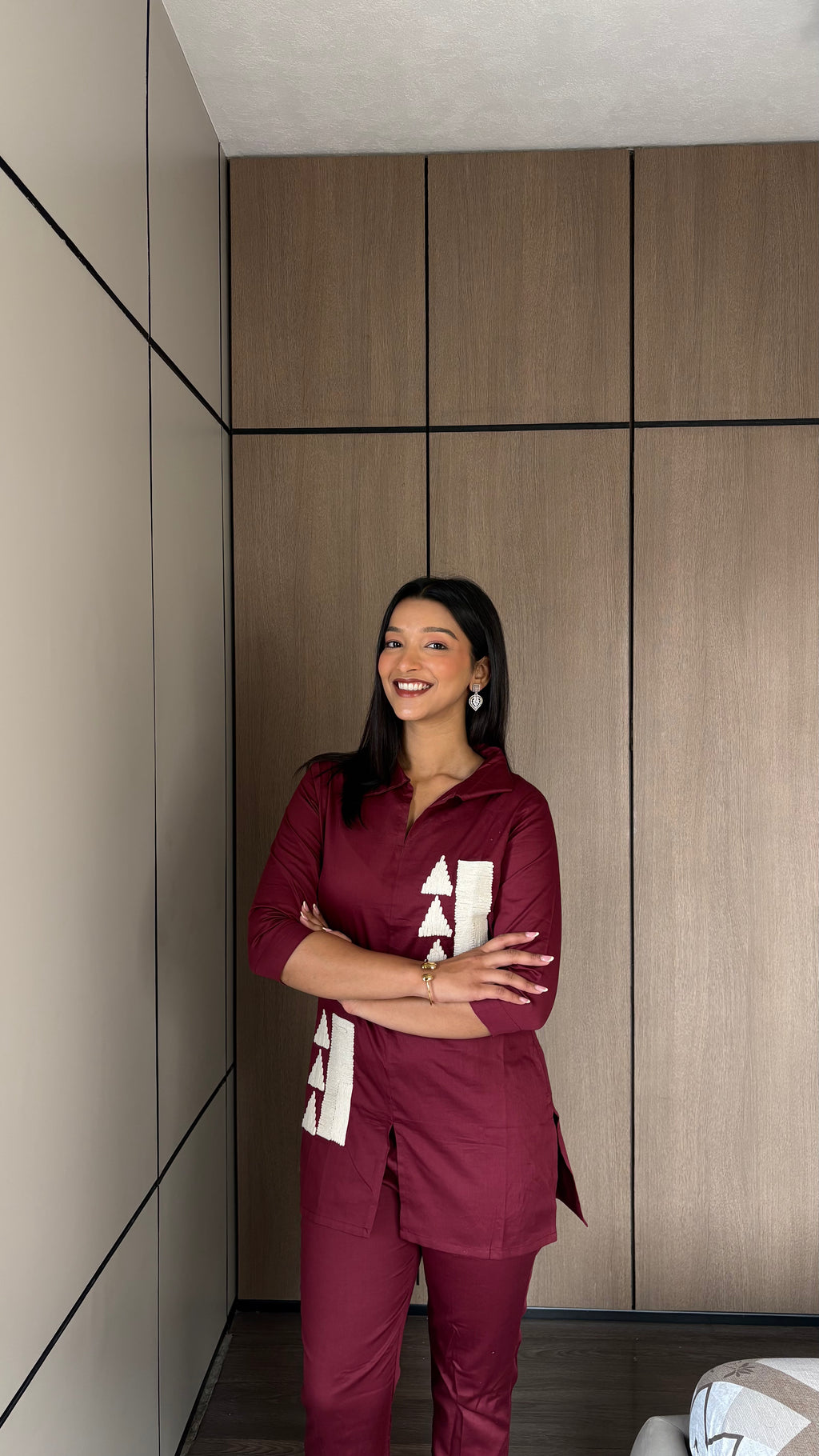 Maroon Whimsy Thread Work Giza Silk Coord Set