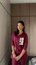 Maroon Whimsy Thread Work Giza Silk Coord Set