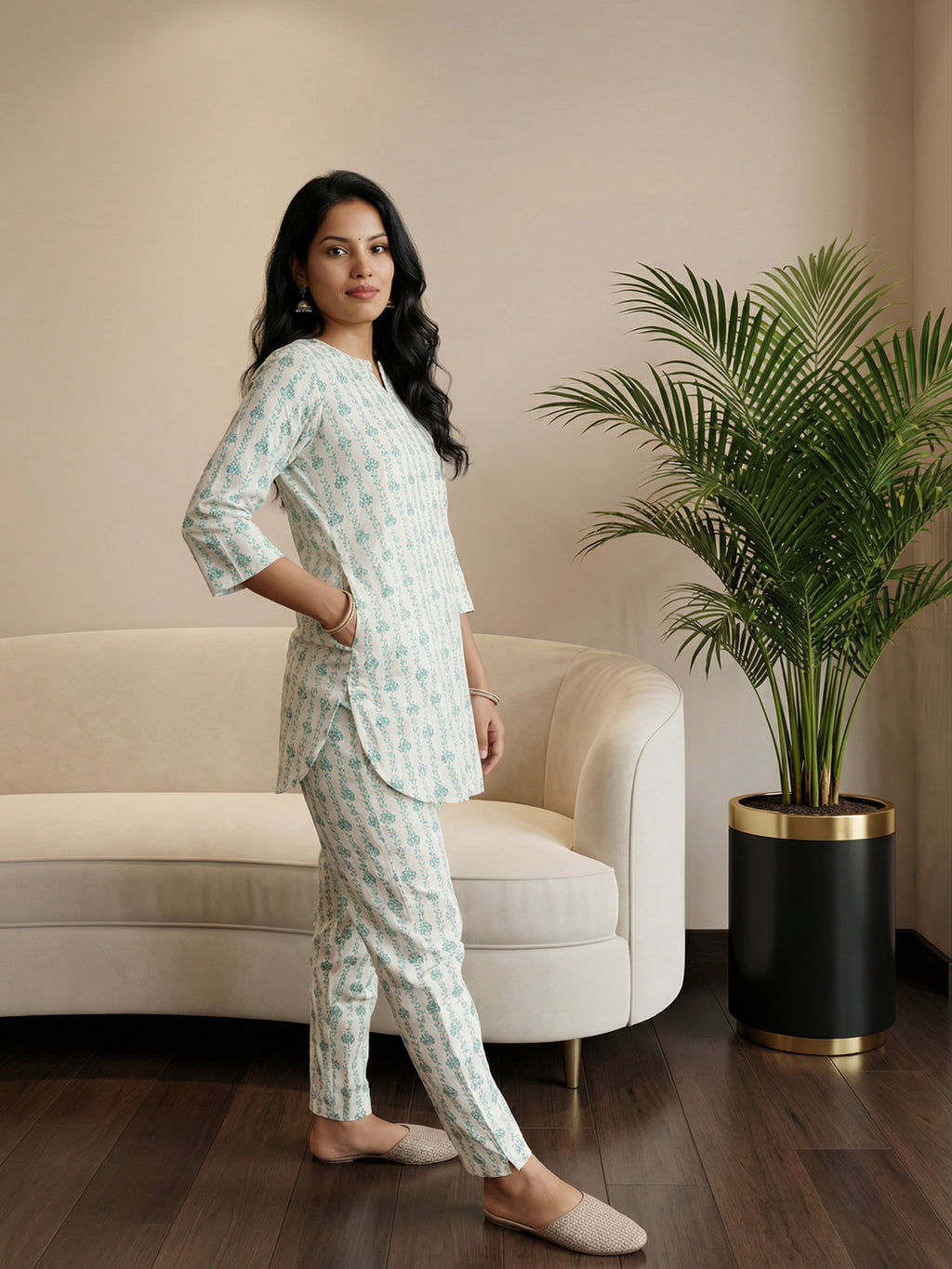 Half white & Green Co-ord Set