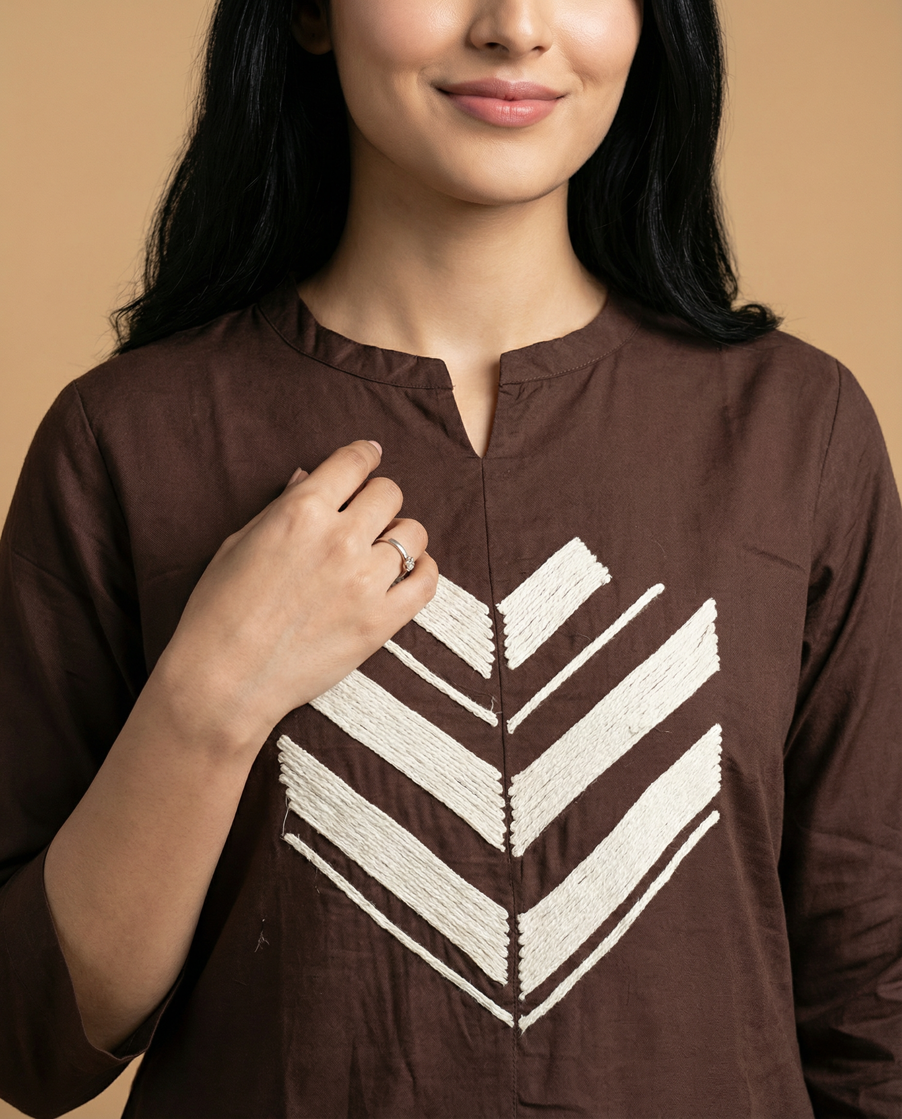 Cocoa Brown Embroidered Giza Silk Coord Set