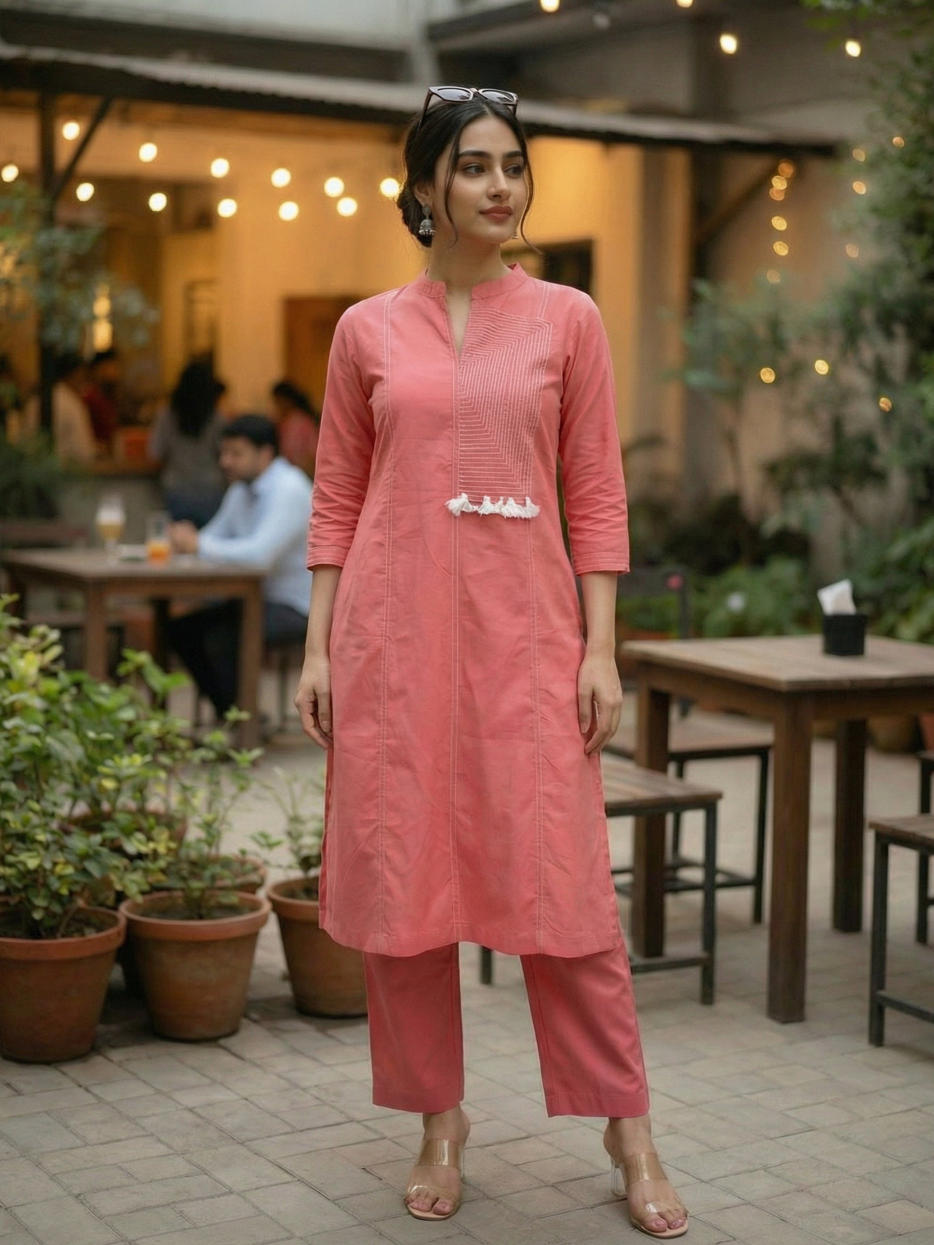 Flamingo Pink Embroidered Cotton Co-ord Set