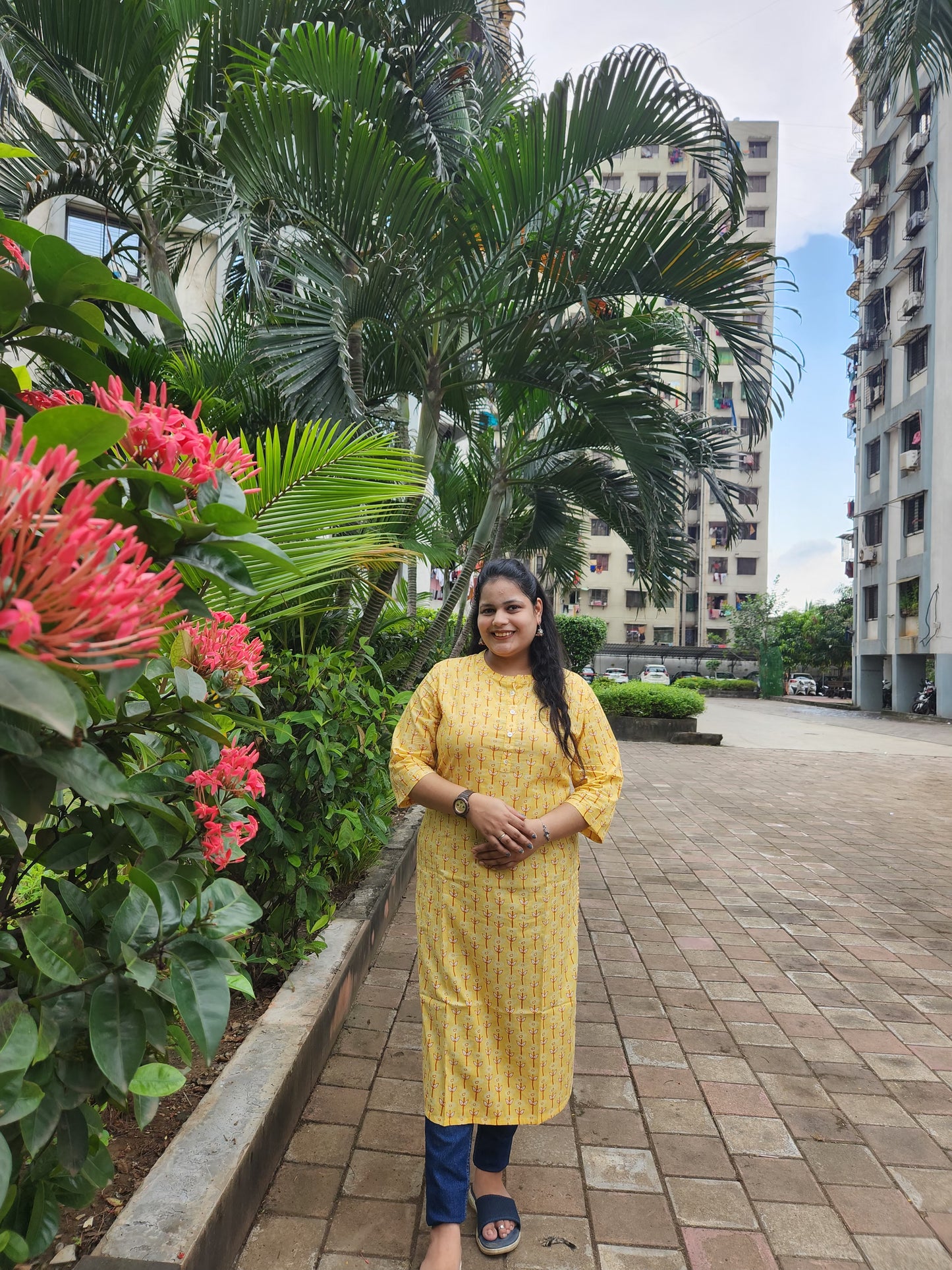 Yellow Leaf Print Only Kurti