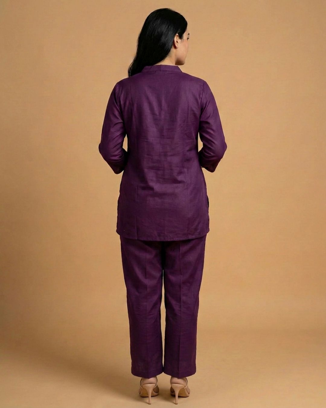 Amethyst Purple Thread Work Giza Silk Coord Set