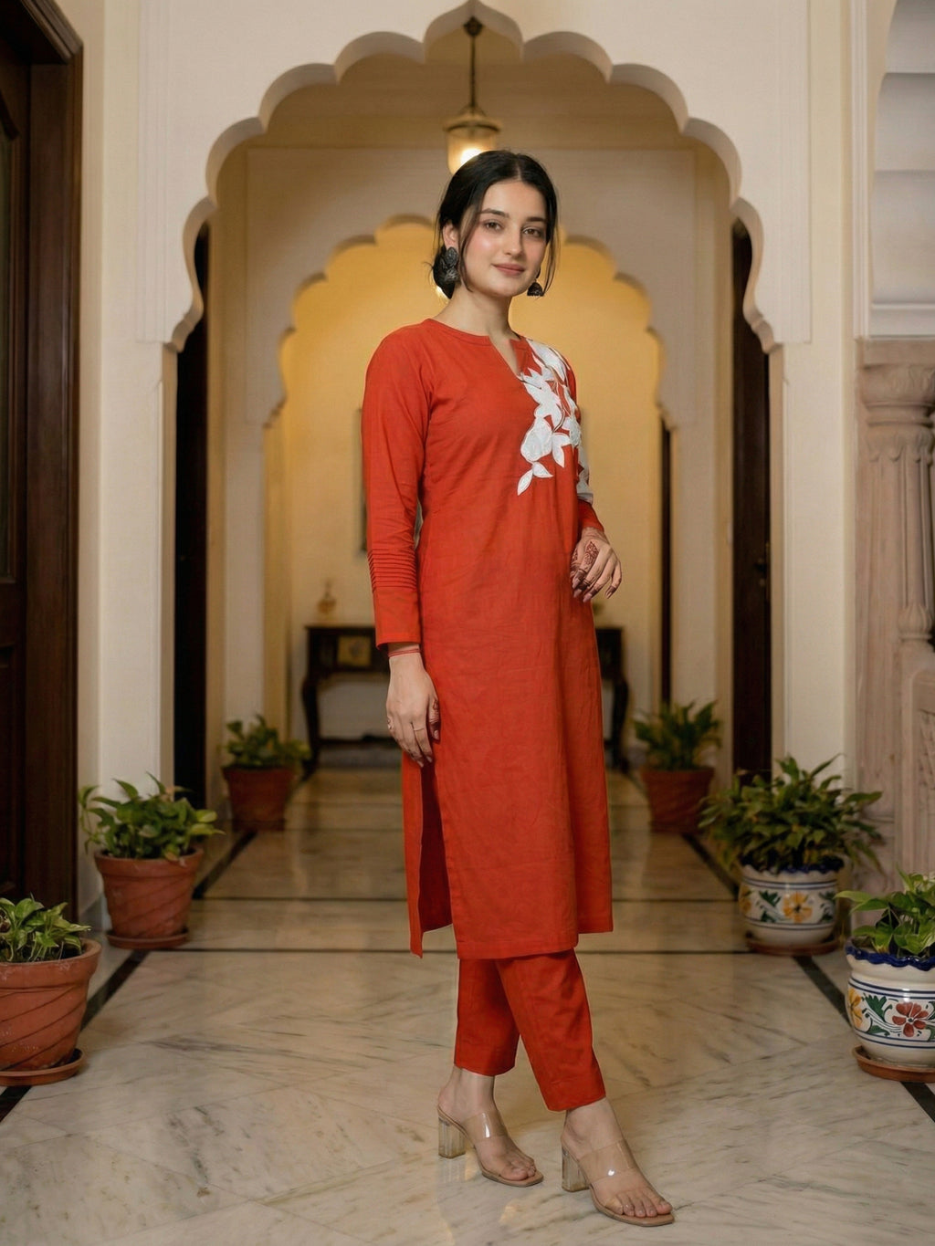 Tangerine Abstract Cotton Flex Co-ord set