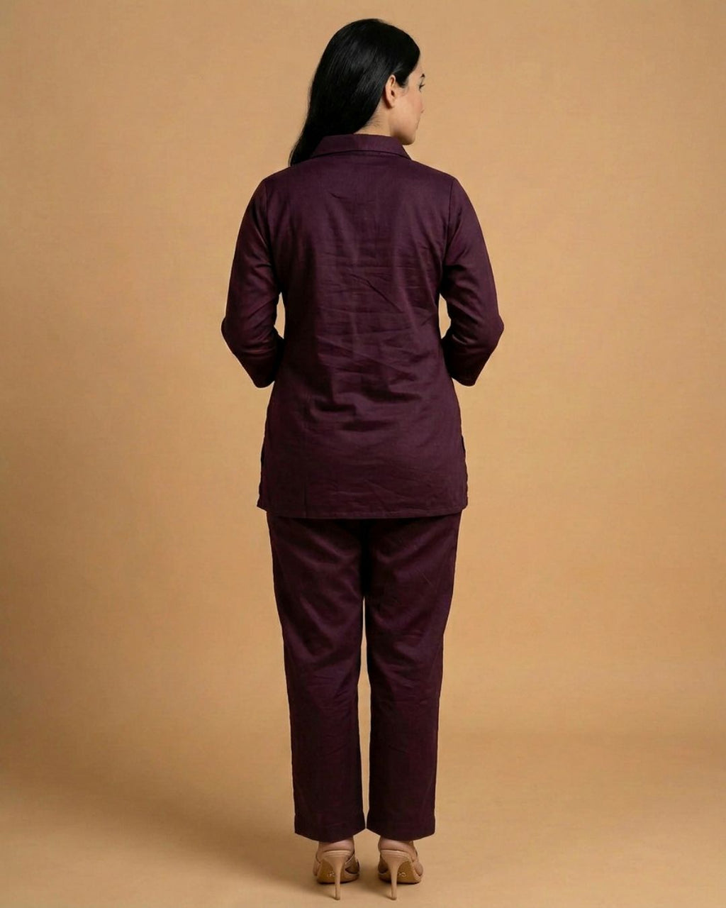 Burgundy Wine Flora Applique Giza Silk Coord Set