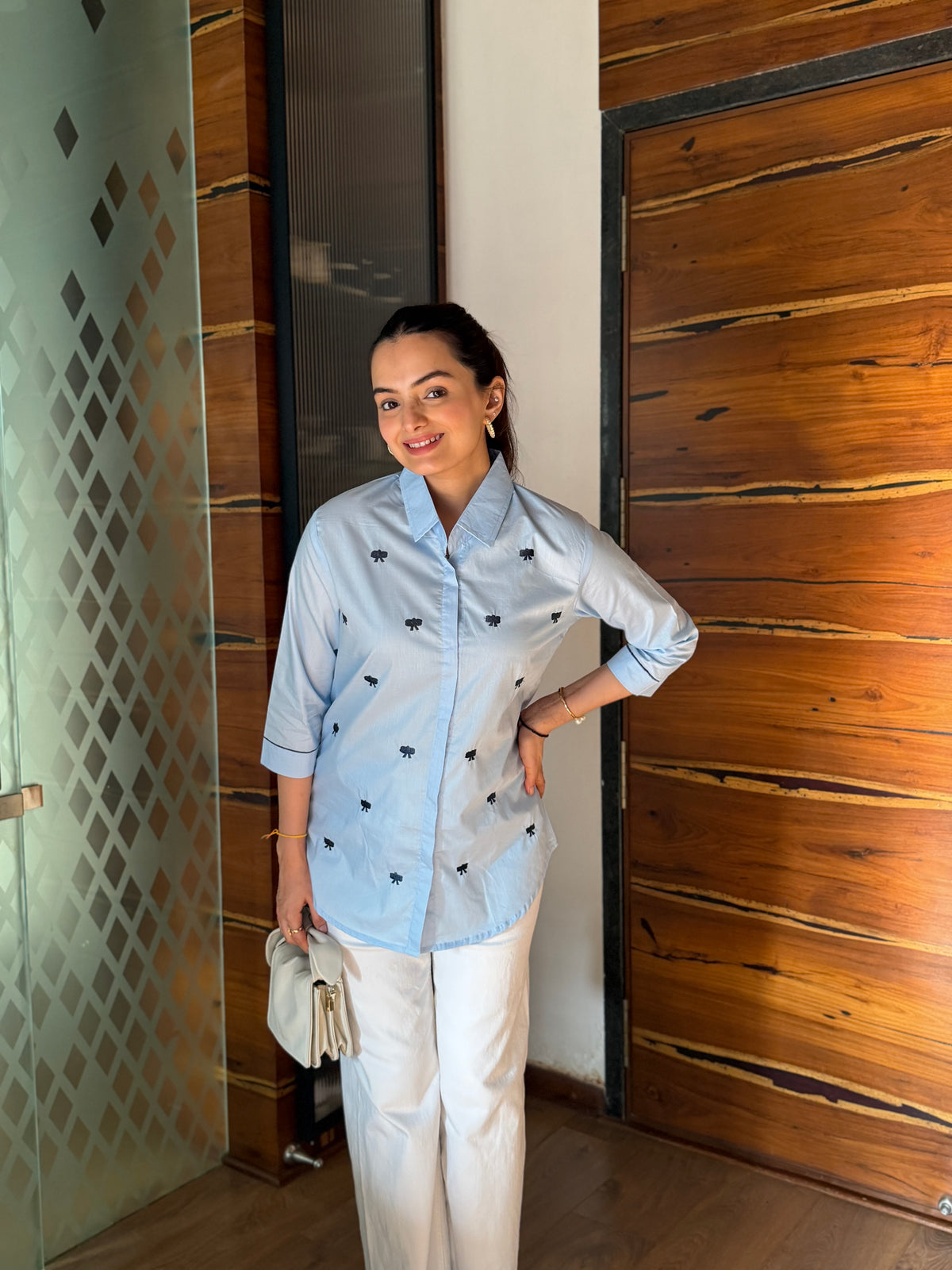 Ocean Blue Artisanal Threadwork Rich Poplin Shirt