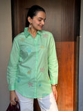 Pistachio Marine Life Embroidered Rich Poplin Shirt
