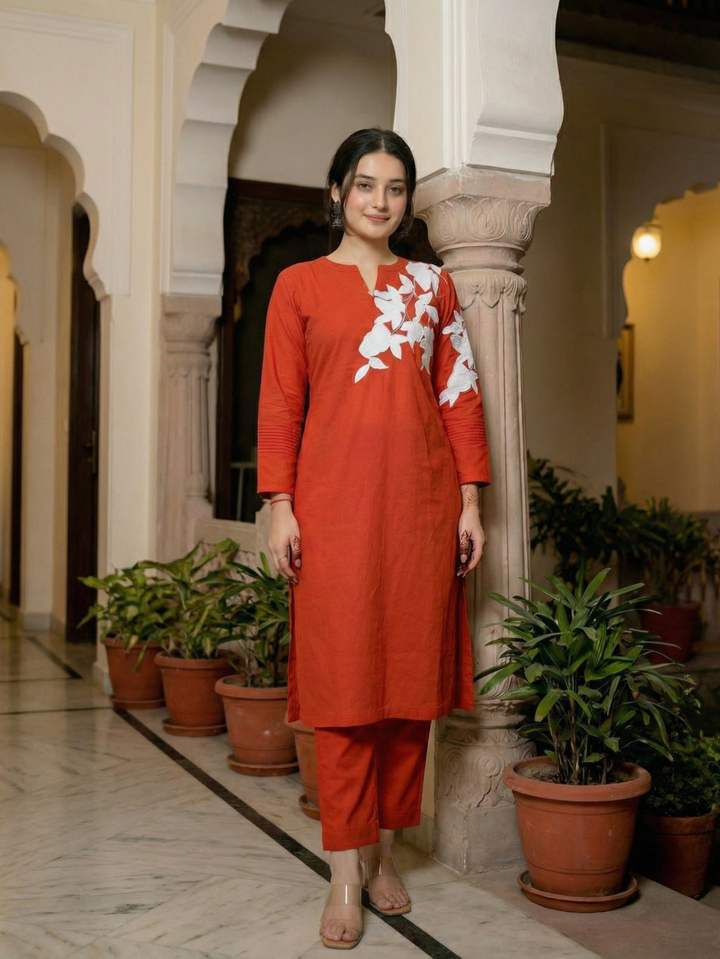 Tangerine Abstract Cotton Flex Co-ord set