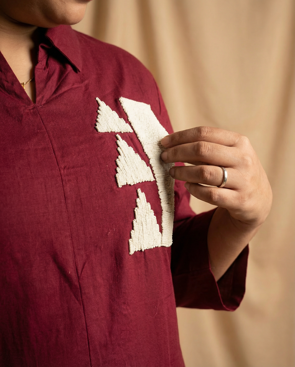 Maroon Whimsy Thread Work Giza Silk Coord Set