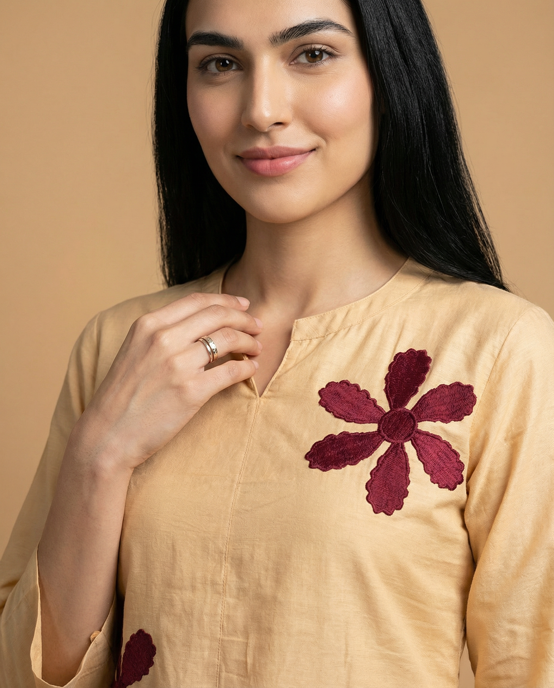 Desert Golden Applique Design Giza Silk Coord Set