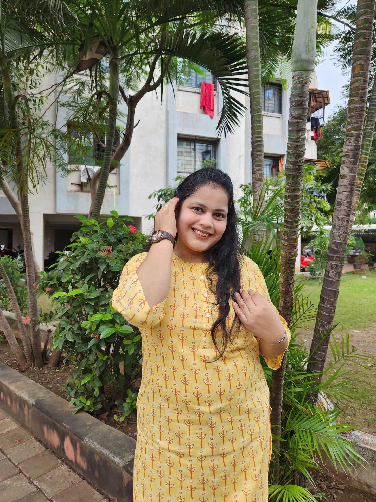 Yellow Leaf Print Only Kurti